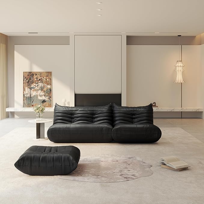 Bean Bag Chair Fireside Chair Lazy Floor Sofa, Faux Leather Giant Corner Bean Bag Sofa, High-Resilience Memory Foam Armless Foam Lounger Tatami Recliner Couch for Living Room Bedroom Dorm Office