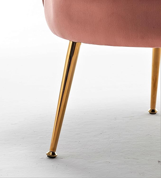 Container Furniture Direct Velvet Barrel Accent Chair with Scalloped Silhouette and Gold Metal Legs, Decorative Piece Suitable for Traditional, Modern, and Contemporary Spaces, Rose