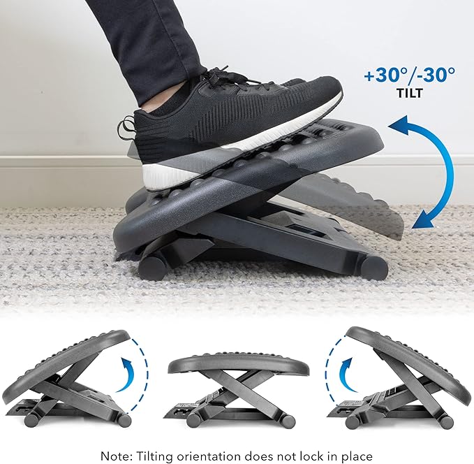 Mount-It! Ergonomic Under Desk Footrest | Massaging Foot Support for Foot Comfort | Office Tilting Footrest with 3-Level Height Adjustment Against Swelling
