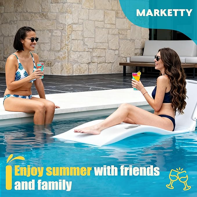 MARKETTY Pool Lounger, Fade-Resistant, Waterproof, Anti-Floating Patio Furniture, Pool Lounge Chair for Sun Shelf, Use in Pools with Shelves Up to 9-Inches Deep or Outside Pool Deck, White