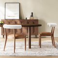 Kmax Dining Room Chairs Mid-Century Modern Leather Kitchen Chairs with Natural Walnut Finished Frame, Fur White Curved Back, 2-Pcs Set, PU Brown