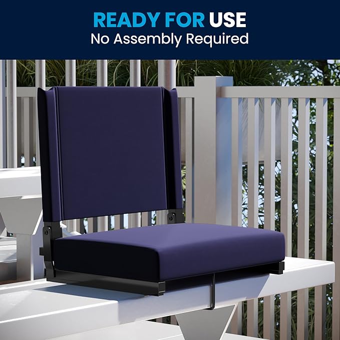 Flash Furniture Grandstand Portable Stadium Seat for Bleachers or Benches, Folding Padded Stadium Chair with Carrying Handle, 500 lb. Weight Capacity, Navy