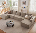 Lakifun 166.9" U-Shape Cloud Couch, Modern Modular Sectional Comfy L-Shape Sofa with Ottoman, Deep Seat, Upholstered Corduroy Sleeper Chaise Longue for Living Room Bedroom, No Assembly Required, Camel