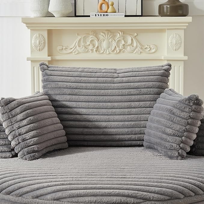 Oversized Round Chaise Longue Chair Indoor, Modern 55-inch Upholstered Corduroy Deep Seat Circle Single Cloud Lounge Floor Sofa Chair for Living Room, Bedroom Apartment, Grey