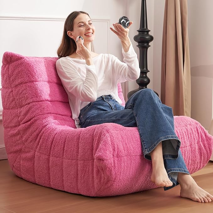 Bean Bag Chair Big Sofa Beanbag Chair for Adults Fireside Chair Bean Bag Lounger with Memory Foam Filled for Home,Apartment or Gaming Venue(DarkPink Teddy)