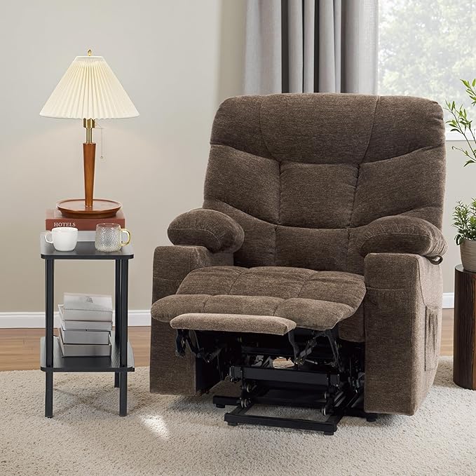 MCombo Oversized Power Lift Recliner Chair with Extended Footrest, Extra Wide 27.2" for Big and Tall Elderly People, Fabric R7399 (Brown, Large-Oversize)