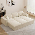 110" Modular Sectional Sofa, Cloud Couch Memory Foam Boneless Couch with Ottoman, Cozy Upholstered Corduroy Floor Couch, No Assembly Required Living Room Furniture for Apartment Home Decor, Beige