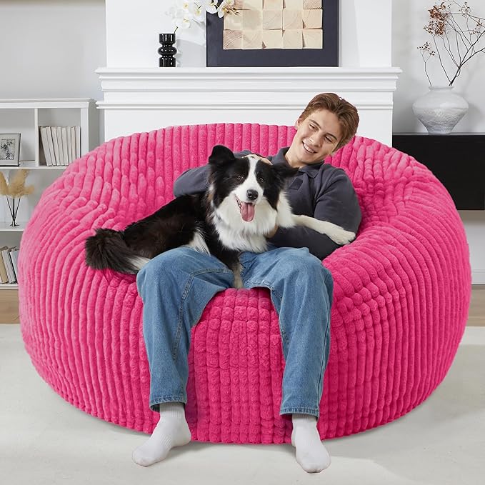 Homguava 6 FT Bean Bag Chair,6' Big Bean Bag,Giant Bean Bag Chairs for Adults with Memory Foam Filled,Comfy Large Beanbag Chairs Soft Bean Bag Sofa with Dutch Corded Plush Cover-Pink