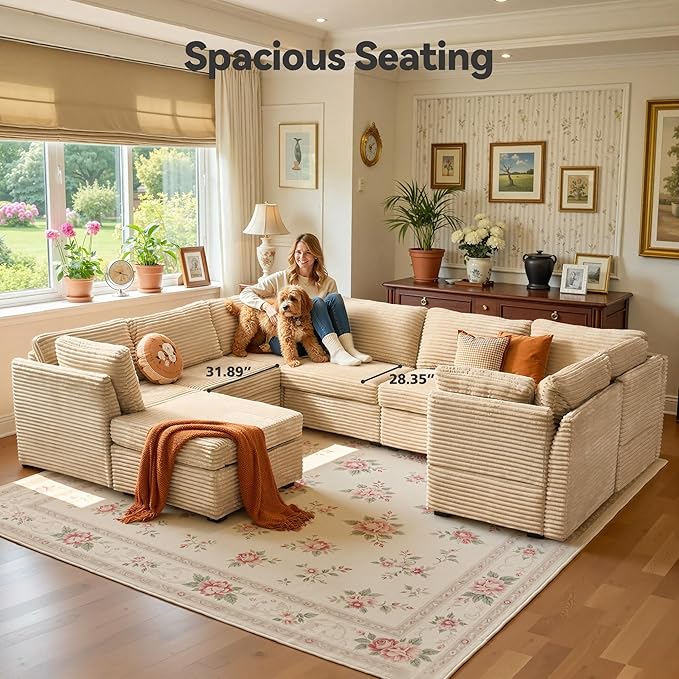 CAODOC Large 8 Seat Modular Sectional Sofa with Ottoman Seat Corduroy Sleeper Sectional Sofa Bed Oversized Convertible Modular Couch for Living Room