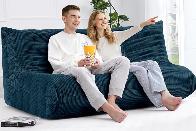 Bean Bag Chair,Giant Beanbag Chairs for Adults,Comfy Large Fireside Chair Lazy Sofa,Corduroy Bean Bag Lounger with Memory Foam Filled,Floor Sofa Couch for Living Room (Navy Blue, 3-Seater)