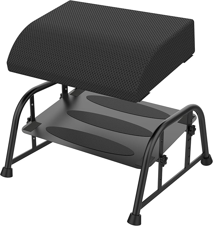 Foot Rest for Under Desk at Work, 10-Level Height Adjustable Ergonomic Foot Stool with Removable Soft Memory Foam Pad, Office & Gaming Desk Accessories for Leg Support（Black 2 USE