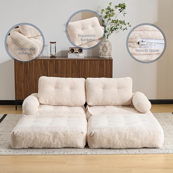 Folding Sofa Bed with Armrest,Convertible Sleeper Chair for Adults, Folding Sofa Bed Foam Filling Couch with Pillow，Sleeper Chairs Single Size Floor Mattress,White