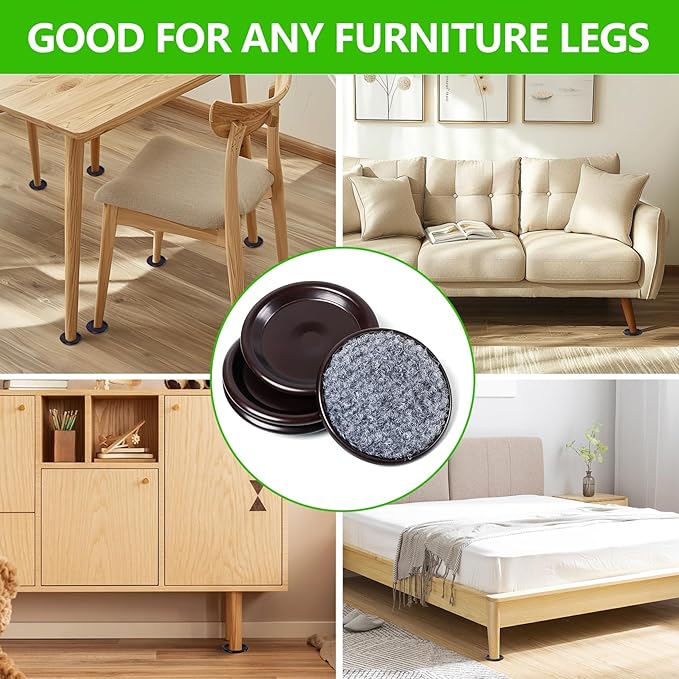 1 5/8" Round Carpet Bottom Furniture Caster Cups, Reusable Furniture Sliders for Hardwood Floors,Felt Furniture Pads Coasters to Protect Tile or Laminate Floors from Scratches, Brown/Gray (24 Pack)