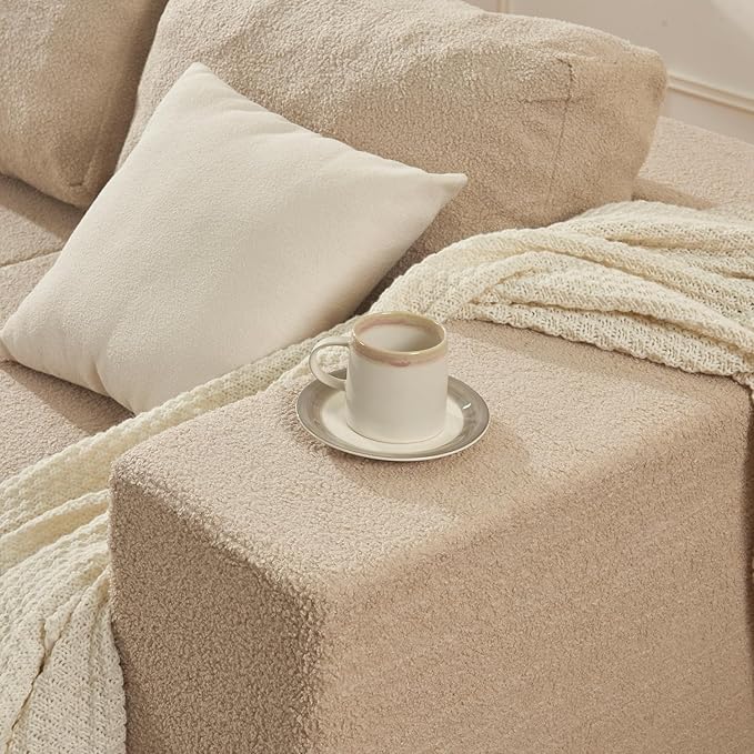 Furnify 40" Single Sofa for Adults, Upholstered Floor Sofa Couch with Pillow, Teddy Boucle Sofa for Bedroom Living Room, No Assembly Required (Teddy Boucle, Camel)