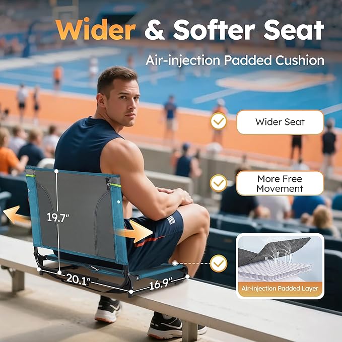 LET'S CAMP 2 Pack Folding Stadium Seats – Portable Lightweight Bleacher Chairs with Back Support for Sports Events, Bleachers & Concerts | Blue