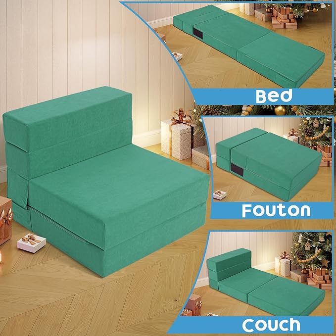 Folding Sofa Bed with Backrest 4 in 1 Convertible Sleeper Chair Memory Foam Fold Out Chair Bed Foldable Mattress Portable Floor Futon Sofa Couch for Living Room/Dorm/Guest Room/Home Office