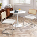 Zesthouse Dining Chairs Set of 4, Natural Rattan Accent Chairs with Solid Wood Back & Stainless Chrome Base, Mid Century Modern Breuer Design Inspired, Upholstered Boucle Kitchen Chairs, White