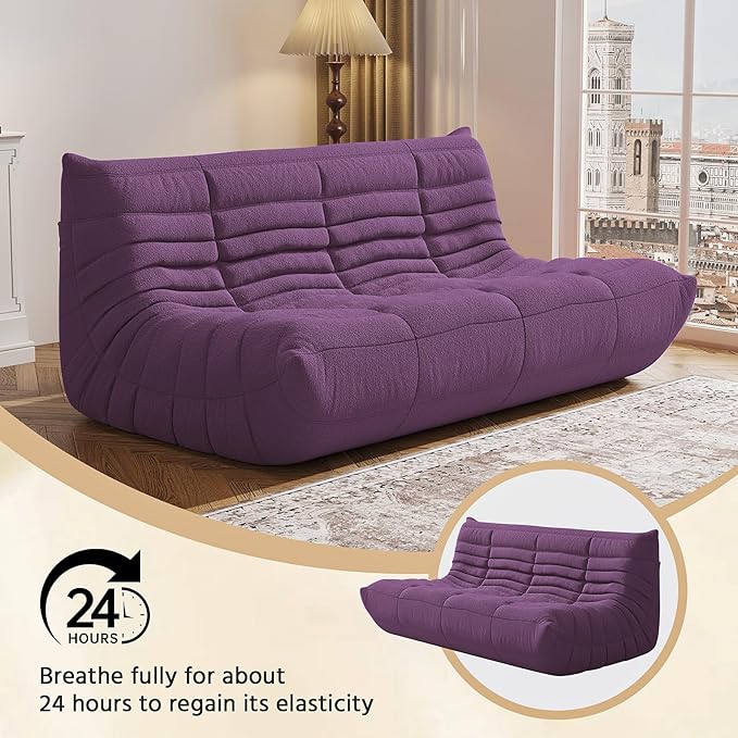 Bean Bag Chair, Fireside Chair, Large Bean Bag Chair for Adults, Bean Bag Chairs for Teens with High-Resilience Foam, Non-Slip Base Floor Lounge Sofa,Living Room (Purple, 3-Seater)