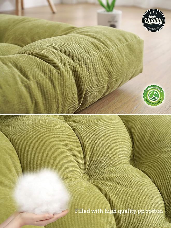 Sexysamba Square Floor Seat Pillows Cushions 22" x 22", Soft Thicken Yoga Meditation Cushion Pouf Tufted Corduroy Tatami Floor Pillow Reading Cushion Chair Pad Casual Seating for Adults & Kids, Green