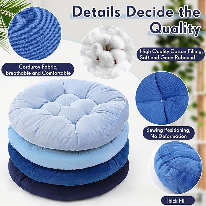 Jerify 4 Pcs Floor Pillow Cushions 22 x 22 Inch Round Square Large Meditation Floor Pillow for Classroom Adult Meditation Picnic Party Seating Learning Daycare School (Round,Dirty Blue)