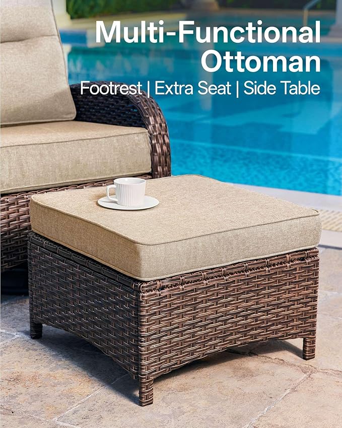 7-Piece Patio Furniture Set with 6-Inch Thick Cushions, High Back Outdoor Couch and Arm Chairs, All-Weather Conversation Set for Porch, Deck, Yard, Pool in Beige