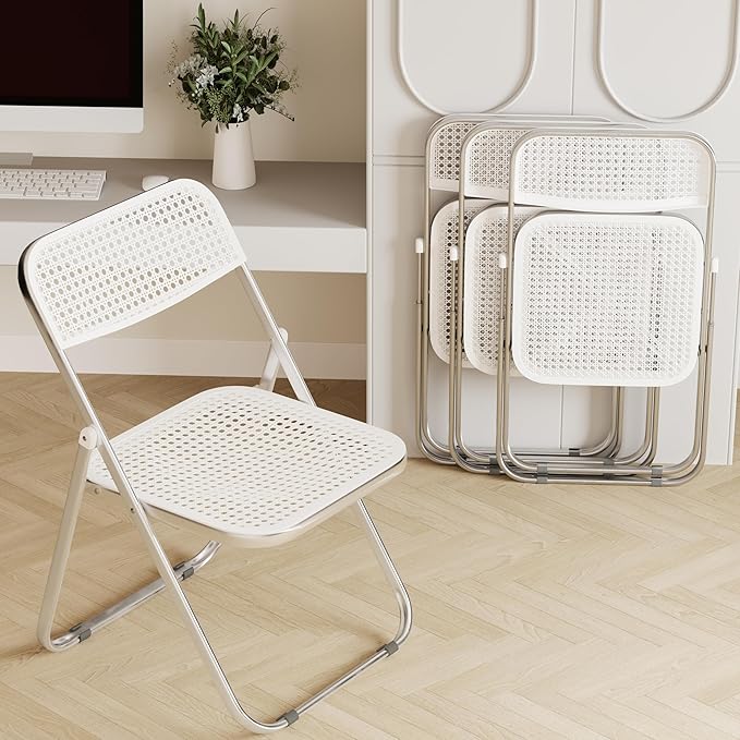 Folding Chairs, 300lb Capacity Steel Frame, Foldable for Indoor Outdoor Party,4-Pack,White
