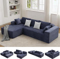 WUTUTUEE 110" Boneless Sectional Couch with Chaise Lounge, Cloud Couch Compressed Sofa L Shape, No Assembly Memory Foam Sofa for Living Room, Blue Corduroy