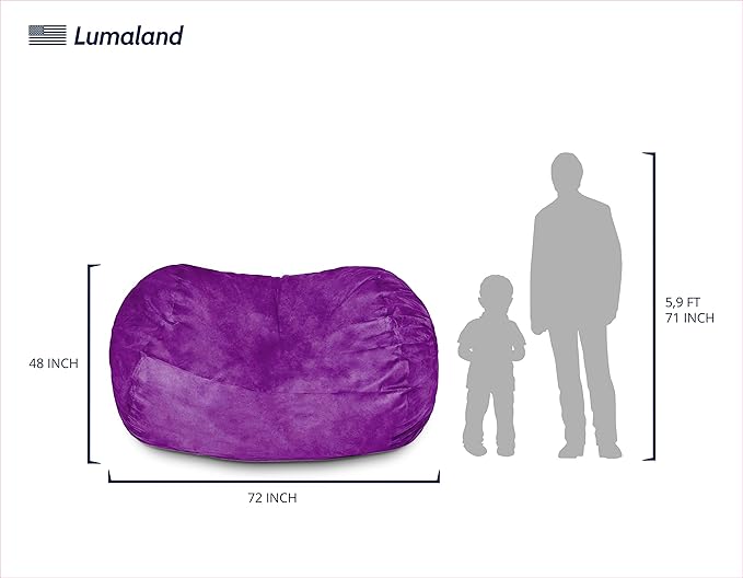 Lumaland Luxurious Giant 6ft Bean Bag Chair with Microsuede Cover - Ultra Soft, Foam Filling, Washable XL Bean Bag Sofa for Kids, Teenagers, Adults - Sack Chair for Dorm, Family Room - Purple