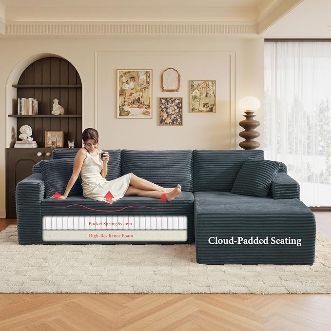 105" Sectional Couches for Living Room Cloud Couch Sofa with L-Shape Upholstered Boneless Couchs Modern Modular Sectional Couch with Chaise (Dark Grey, 105" W+Right Facing Chaise+2Seaters)