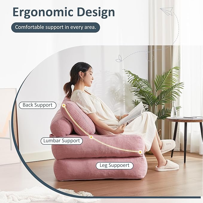 Afuson Folding Chair Bed, Futon Sofa Bed, Floor Couch for Adults Chair for Living Room, Lounge Sofa, Convertible Sofa Bed, Small Couches for Small Spaces, Pink