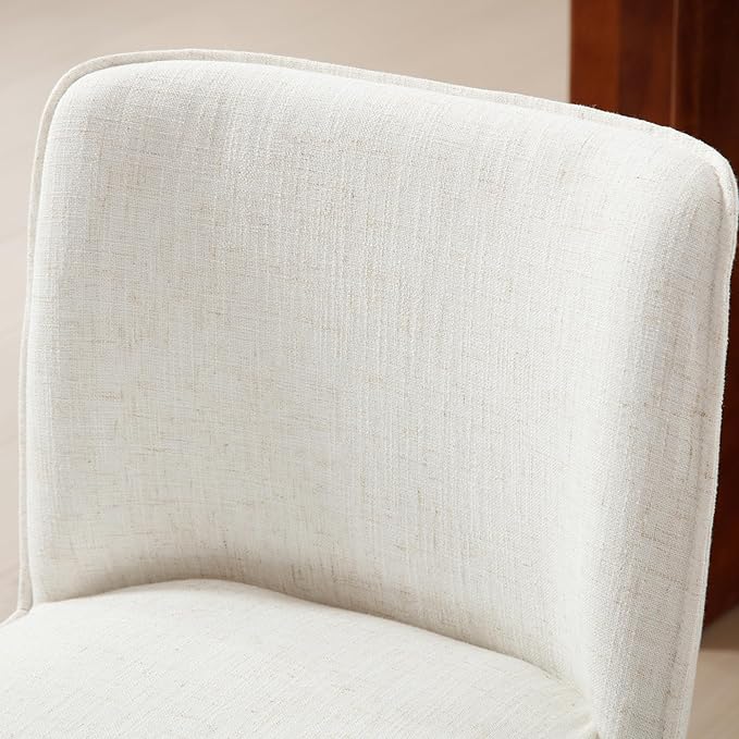 chairus Farmhouse Dining Chairs Set of 6, Upholstered Comfy Dining Room Chairs Linen Fabric Walnut Brown Wood Kitchen Chairs for Dining Table, Living Room, Kitchen, White