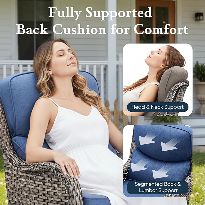 Belord Luxury 6" Thick Cushioned Outdoor Swivel Rocker Patio Chairs Set of 4 with Side Table, High Back Wicker Furniture Set with Ergonomic Zone Back, Conversation Set for Deck Porch - Brown+Grey