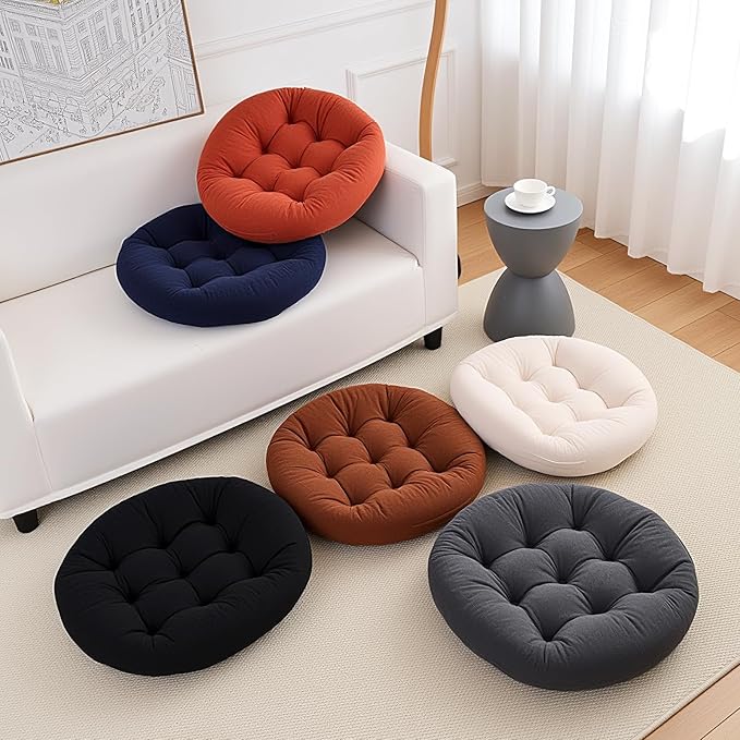 Tikuns 4Pcs Floor Pillows for Adults, Meditation Cushions, Large Round Sitting Cushion Living Room Memory Foam Pillow for Sitting(4, Beige, 22x22x6 Inch)