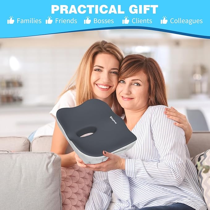 Memory Foam Seat Cushion for Office Chair & Car Seat, Sciatica & Tailbone Pain Relief, Orthopedic Coccyx Cushion with Non-Slip Bottom
