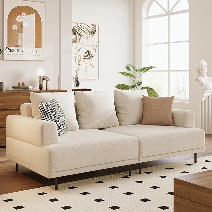 Modular Sectional Sofa for Living Room, 82.6" Wide Mid-Century Modern Fabric Couch with Cozy Seating, Suitable for Living Room, Bedroom & Daily Relaxation - Beige