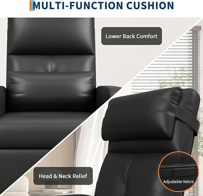 GarveeHome Power Recliner Chair, Adjustable Electric Recliner Ergonomic Overstuffed PU Leather Single Sofa, Tall Back, Padded Seat, 2 Side Pockets and USB Port, Home Theater Seating for Living Room