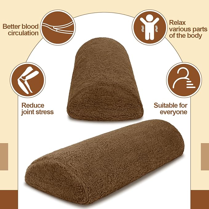 Sintuff Recliner Leg Rest Cushion Sofa Footrest Pillow with Cover Half Moon Bolster Pillow Under Knee Pillow for Sleeping On Back Alleviating Pain, 19.7 x 8 x 3.5 Inch (Brown)
