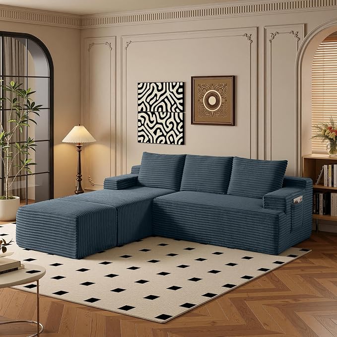 96" Sectional Couches for Living Room Cloud Couch Sofa with L-Shape Upholstered Boneless Couchs Modern Modular Sectional Couch with Chaise (Dark Grey, 96" W+Left Facing Chaise+2Seaters+Ottoman)