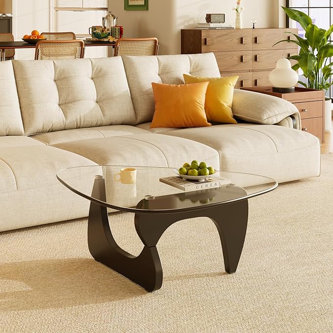 LUCKIIA Coffee Tables Glass Small Farmhouse Coffee Table Mid-Century Modern Wood Center Table for Living Room, Black Transparent, 45 Inch