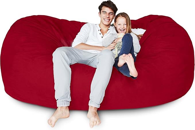 Lumaland Luxurious Giant 7ft Bean Bag Chair with Microsuede Cover - Ultra Soft, Foam Filling, Washable XXL Bean Bag Sofa for Kids, Teenagers, Adults - Sack Chair for Dorm, Family Room - Red