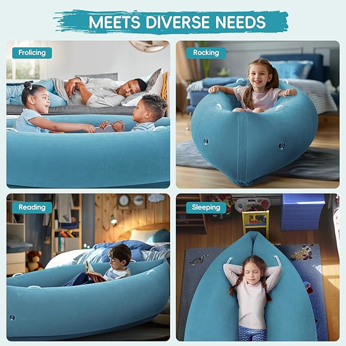 OUTREE Upgraded Sensory Chair for Kids — 60" Sensory Pod Inflatable Peapod for Children, Includes Electric Air Pump,Sensory Toys Giftfor Kids with Autism,Light Blue