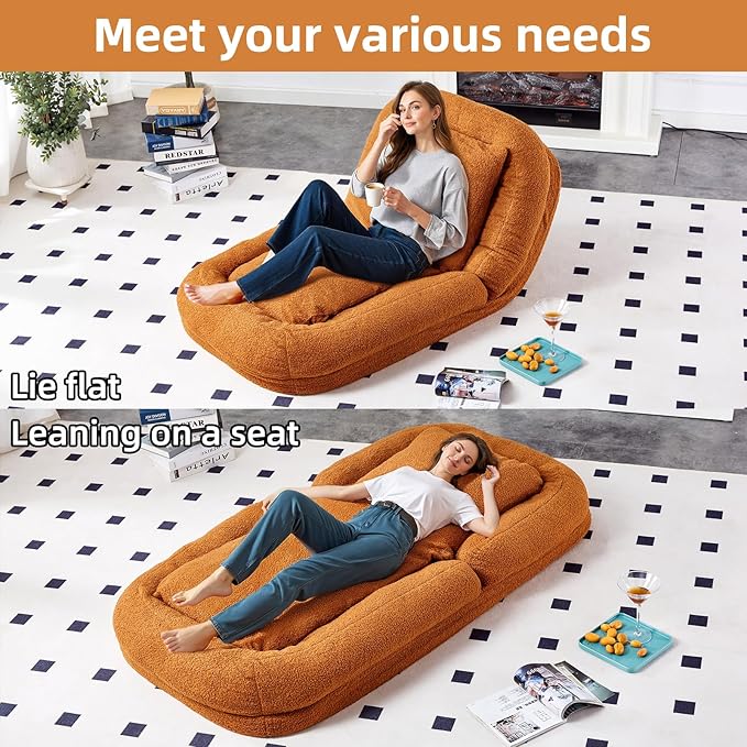 Cozy Brown Folding Sofa Chair with 5 Adjustable Positions – Perfect Plush Lounge Chair for Gaming, Meditation, and Relaxing Anytime!