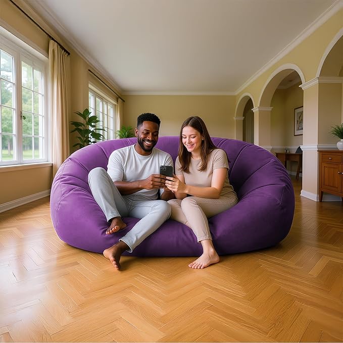 Lumaland Luxurious Giant 6ft Bean Bag Chair with Microsuede Cover - Ultra Soft, Foam Filling, Washable XL Bean Bag Sofa for Kids, Teenagers, Adults - Sack Chair for Dorm, Family Room - Purple