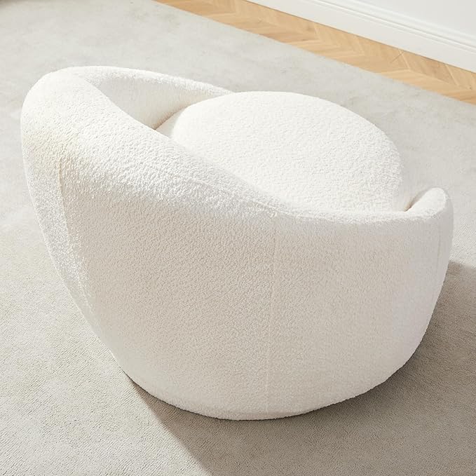 VANOMi Swivel Accent Chairs, Sherpa Round Swivel Barrel Chair with Armrest, Comfy Chair for Bedroom, Corner, Living Room, Apartment, White