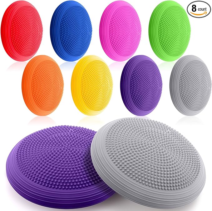 Libima 8 Pcs Wiggle Seat Inflated Wobble Cushion Sensory Seat Flexible Balance Board Balance Disc for Men Women Physical Exercise Improving Posture Home Office