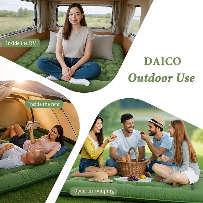 DAICO Japanese Floor Mattress, 4'' Thicken Futon Mattress Tatami Mat, Sleeping Pad Foldable Roll Up Mat for Camping and Guest Room, Full Size 54''*80'', Green