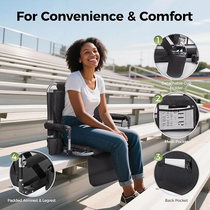 ALPHA CAMP Stadium Seat Chair for Bleachers with Back & Arm Rest