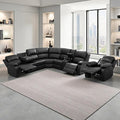 SIENWIEY Manual Leather Recliner Sectional Sofa for Living Room,L Shaped Reclining Sectional Corner Couch with Chair,Black Recliner Sofa Set with Storage Console/Drop Down Coffee Table/Cup Holders
