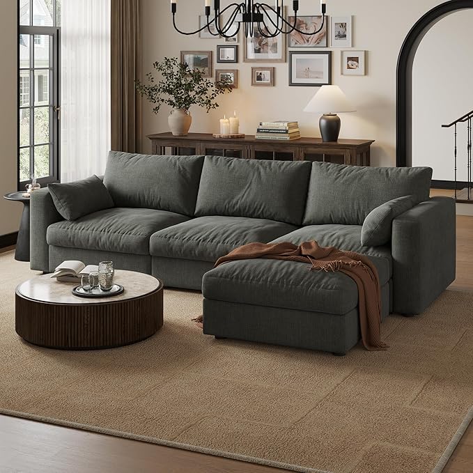 Cloud Modular Sectional Sofa Couch with Storage Ottoman, 99" Oversized Sectional Couches for Living Room, Cloud Modular L-Shaped Sofa with Chaise, 4 Seater, Chenille, Dark Gray