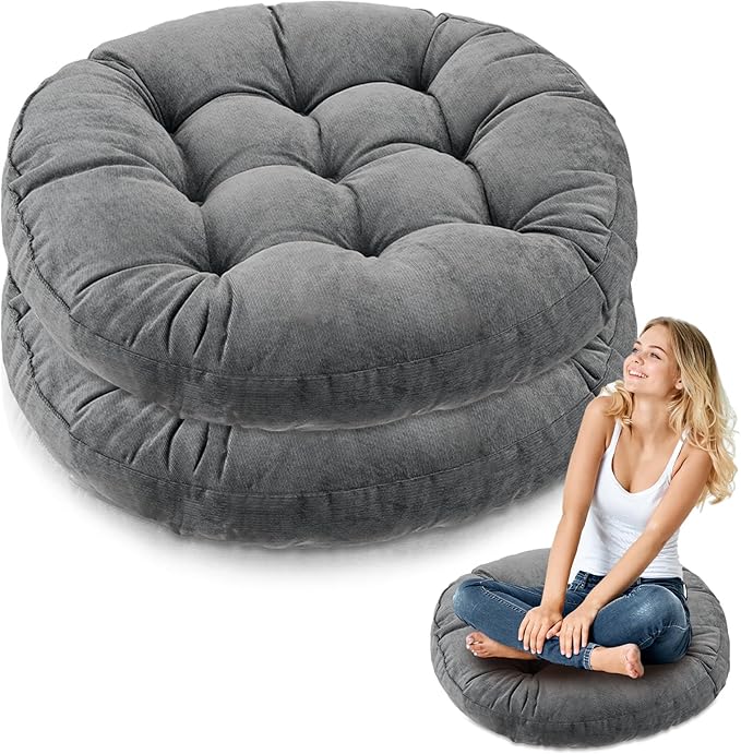 Jerify Floor Pillow Cushions 22 x 22 Inch Round Square Large Meditation Floor Pillow for Classroom Adult Meditation Picnic Party Cushion for Seating Gift Christmas(Round,Dark Gray,2 Pcs)